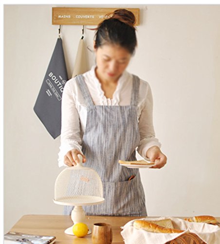 Bbybbs Linen Pinafore Apron Japan Style Mediumweight Japanese Apron Cross Apron No Tie Apron Double Front Large Size Pockets Halter Cross Bandage Aprons (Blue) #TOP1