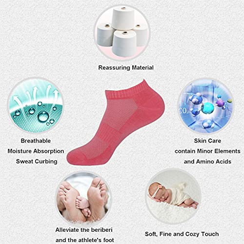 Womens Pink Low Cut Ankle Socks Pearl-Fiber Odor-Eater Moisture-Wicking Breathable Mesh Non-Slip Casual No Show Socks (5 Pack) #TOP3