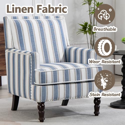 Sillón vintage azul con brazos y patas de madera miniatura 3
