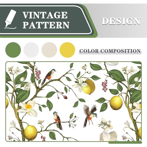 Image of MYSKY HOME Floral Curtains 95 Inch Long for Living Room Vintage Farmhouse Room Darkening for Dining Room Bedroom Lemon Hummingbird Patterned Thermal Insulated Drape, 2 Pcs, W52, Greyish White