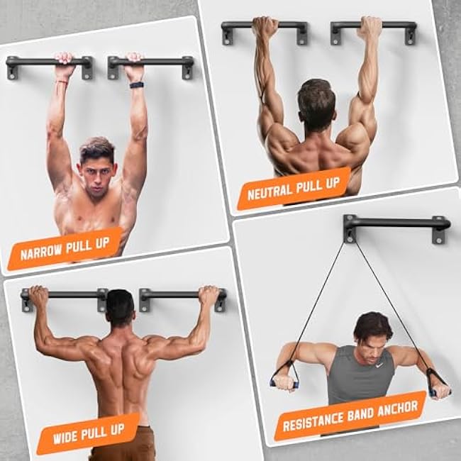 Pull Up Bar for Doorway, Heavy Duty Strength Training Pull-Up Bars for Home Gym, Wall Mounted/Joist Mounted/Ceiling Mounted Chin Up Bar with Reinforced Thick Metal Construction - Supports 500 lbs for Full-Body Workouts