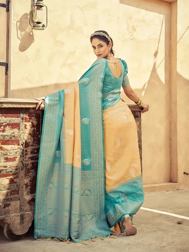 Image of SWORNOF Women's Kanjivaram Soft Silk Banarasi Sarees With Unstiched Blouse Piece