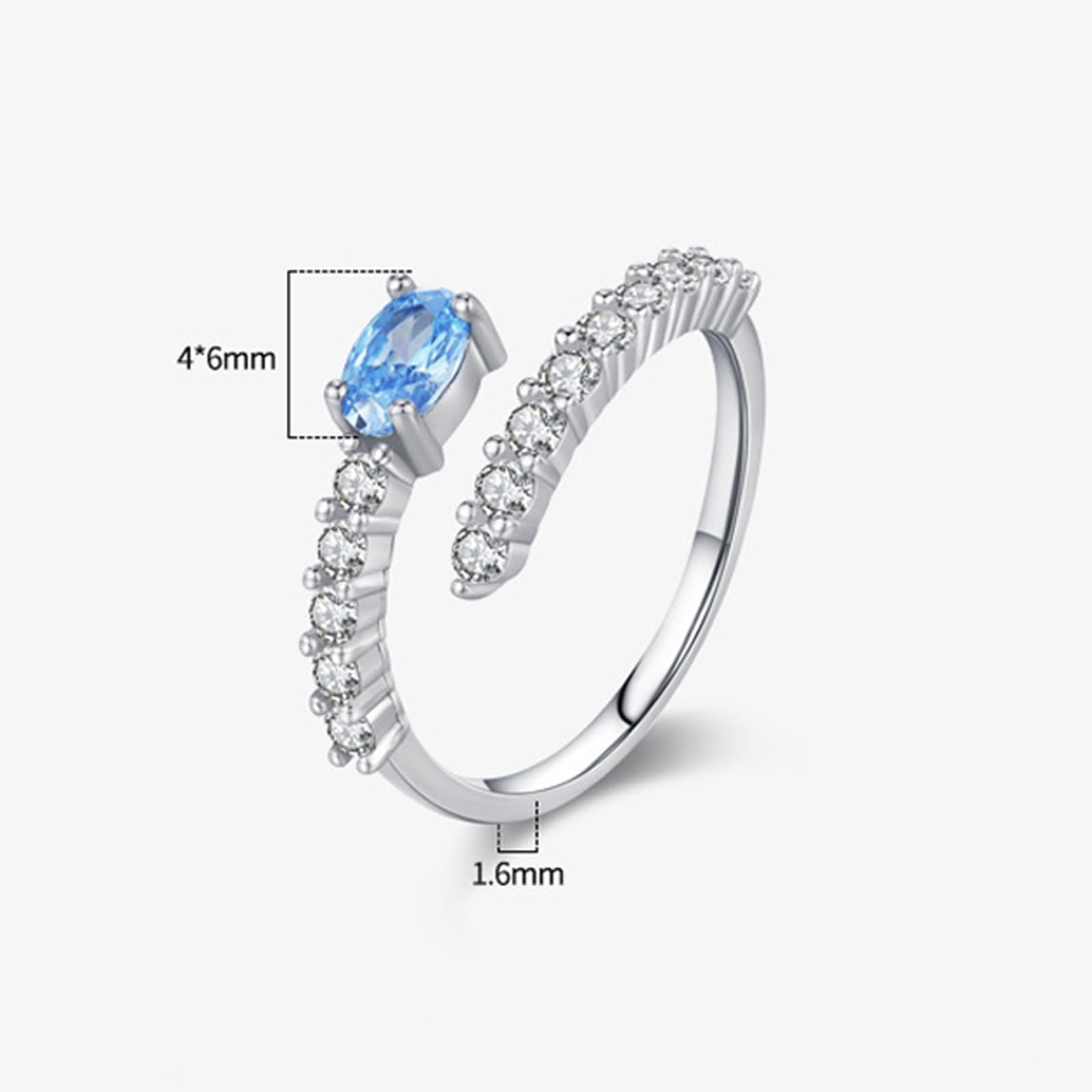 Obrączki ślubne topaz 0,5 ct, pierścionek damski, białe złoto, otwarty, pierścionek ślubny dla kobiet