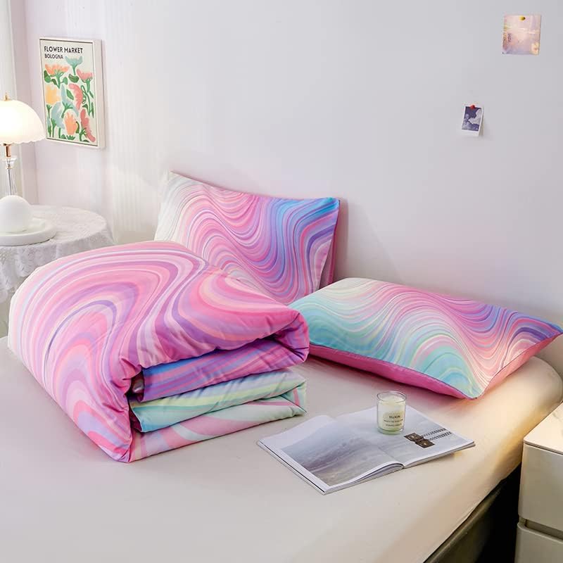 Miniatura 5 de Helloosuu Juego de edredón rosa para niñas tamaño individual, juego de ropa de cama rosa para niñas, juego de edredón de teñido anudado para niñas,