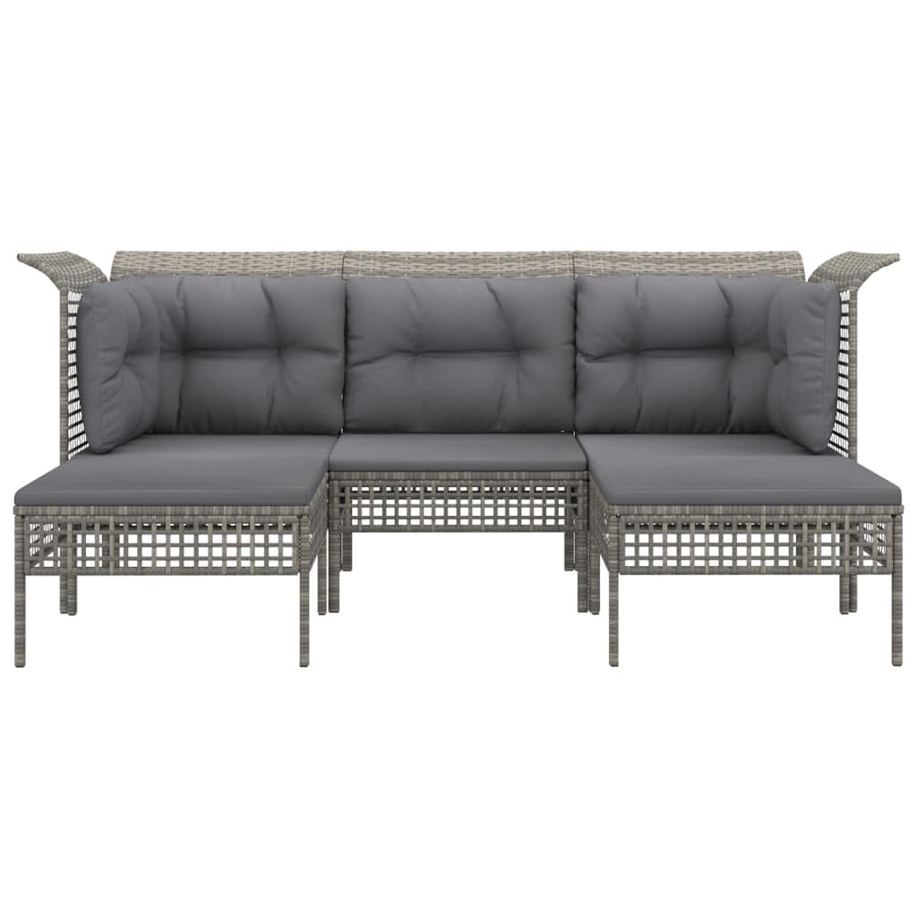 Set de Muebles de jardín de ratán sintético Gris con Cojines, 5 Piezas, Estructura de Acero Resistente, Ideal para terraza, Patio, balcón y Zona de Ocio al Aire Libre