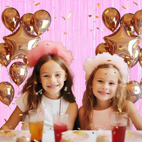 Image of DECOCKRAT 2 Pack Foil Fringe Backdrop - Pastel Pink Shiny Tinsel Curtains for Party Decoration /Photo Booth Props - 3.3x6.6 FT Metallic Foil Backdrop for Birthday, Wedding, Graduation, Christmas.