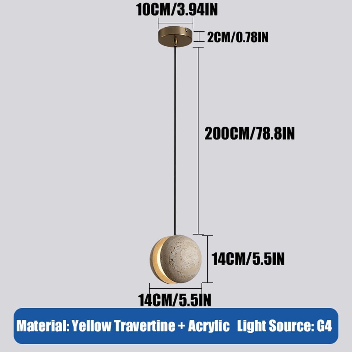 Modern Nordic Yellow Travertine Spherical Bedside Light Retro Mini Kitchen Island Hanging Lamp Japanese Wabi-Sabi Bedroom Chandelier for Living Room Dining Room Bar Counter Study