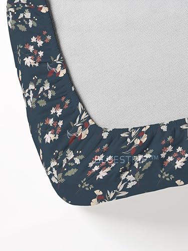 Image of Blue Strip 300 TC Cotton Feel Glace Cotton Elastic Fitted Printed Queen Size Double Bed Bedsheet with 2 Pillow Covers Fits Upto 8 inches,Size- 60x78x8 Inches