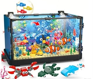 Aquarium Fish Tank Construction Toy with LED Light, Aquarium Building Block, Fish Tank Clamping Building Blocks Kit with R...