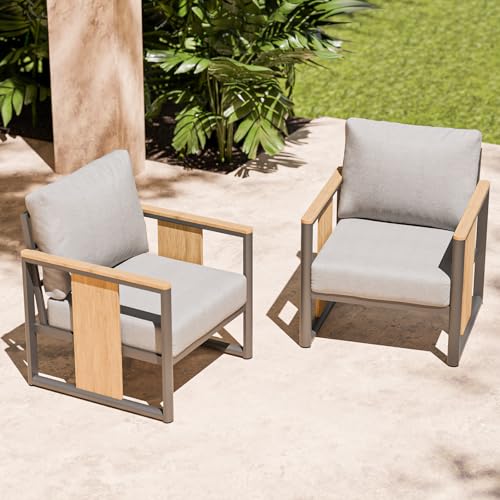 ZANDOR Aluminum Outdoor Patio Furniture Set – 2 Pcs Armchair with Washable Thick Cushions,All-Weather Modern Metal Furniture for Garden,Backyard,Porch,Grey