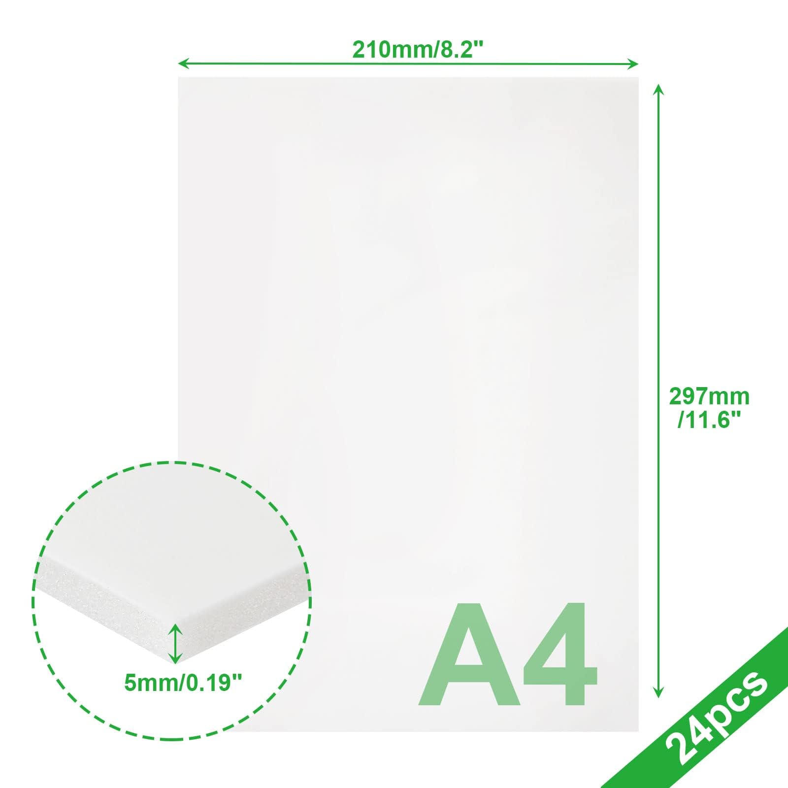 ASelected Lot de 24 Carton Mousse A4 5mm, Carton Mousse Plaque en Mousse de Polystyrène, Panneau D’affichage,Planches Mousse Blanc pour Art, Présentations, École, Bureau (210MM×300MM)
