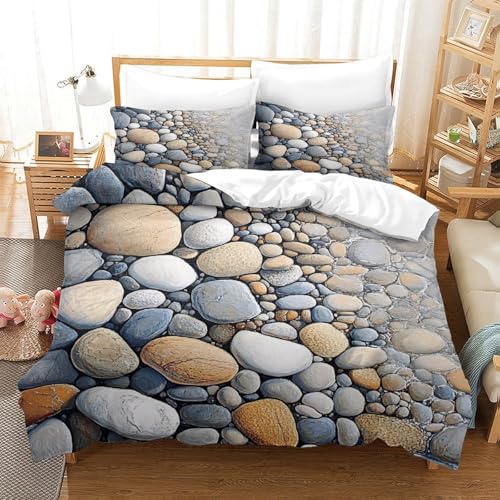Parure de lit galets 3D ultra douce en microfibre résistante fermeture éclair - 3