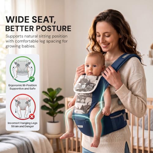 Image of Baybee 6-in-1 Baby Carrier for 0 to 3 Years with Hip Seat, Kangaroo Bag, Lumbar Waist Support, Breathable Mesh, Utility Pocket & Bottle Holder, Weight Up to 15 Kgs (Blue)