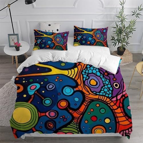 Ensemble de couette abstract cells impression 3D double 3 pièces - 6