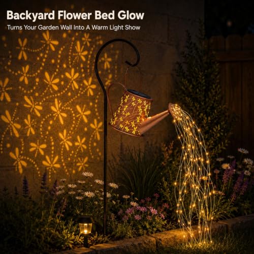 Solar Watering Can Lantern, Large Size, Dragonfly Design, LED String Lights by Pawatee - Used condition - Image 7