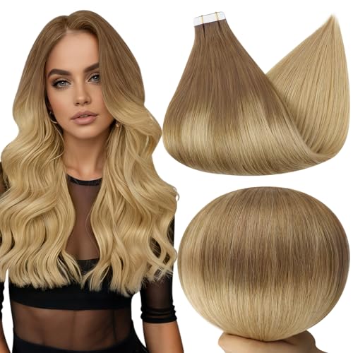 Image of Full Shine Hair Extensions Tape In, 22 Inch Ash Brown to Warm Blonde | 50g 20 PCS, Seamless Human Hair Tape in Extensions, Long Flow, Fuller Silhouette, Event Styling, Photo Sessions