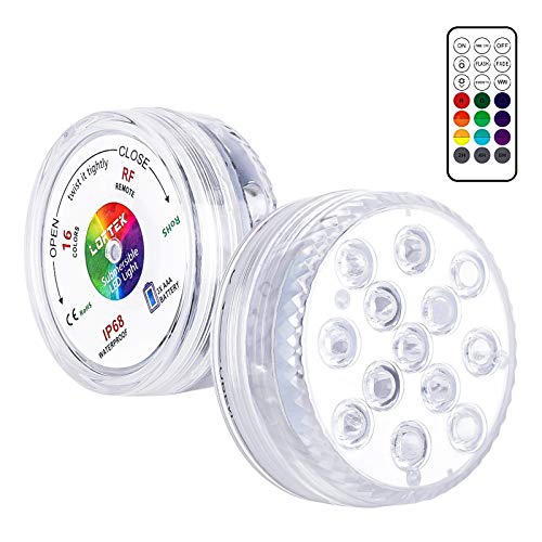 LOFTEK Submersible Pond Lights Remote Control (RF), 13 LED Extra Bright Color Changing LED Light, 50M/164FT Remote Range, IP68 Full Waterproof Bathtub Lights Pond Pool Light (No Silicone Suction Cups)