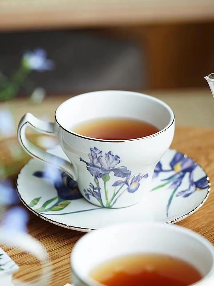 GXNRHG Zestaw filiżanek i spodków, Zestaw filiżanek do podwieczorku, Ceramiczny zestaw filiżanek do kawy i spodków z 3 częściami, Porcelana domowa Luksusowy ceramiczny zestaw do herbaty Ceramiczne