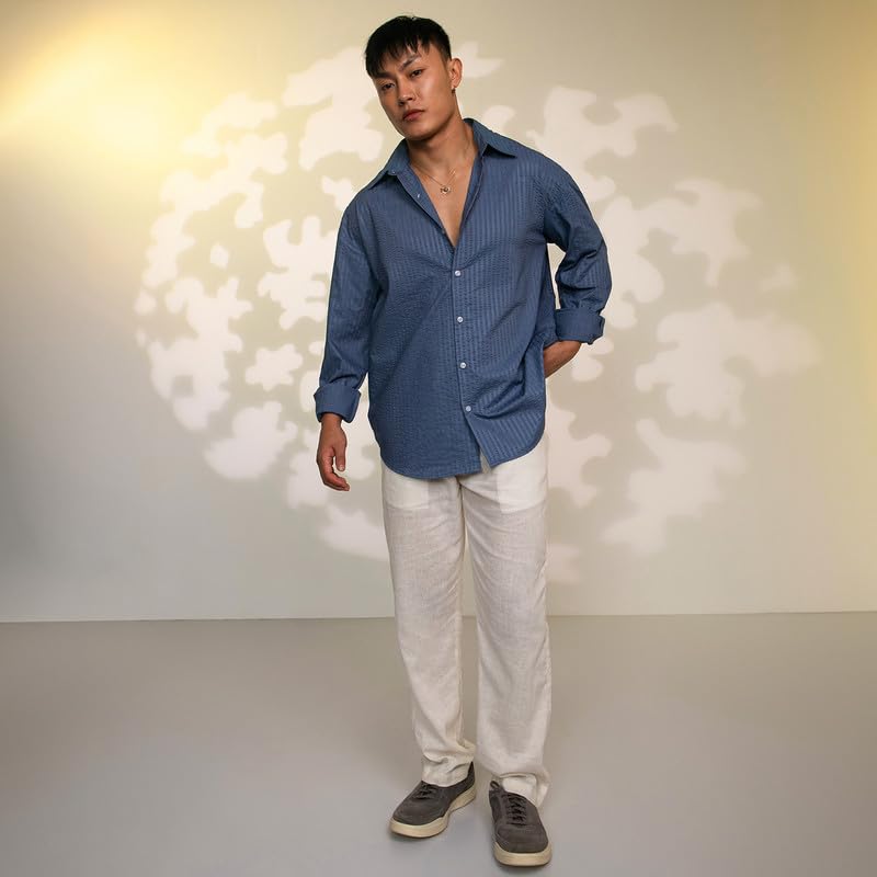 Image of CAHOOT Men's Veined-Textured Shirt | Casual Wear | Spread Collar | Long Sleeve | Button Closure | Shirt Crafted with Comfort Fit for Everyday Wear