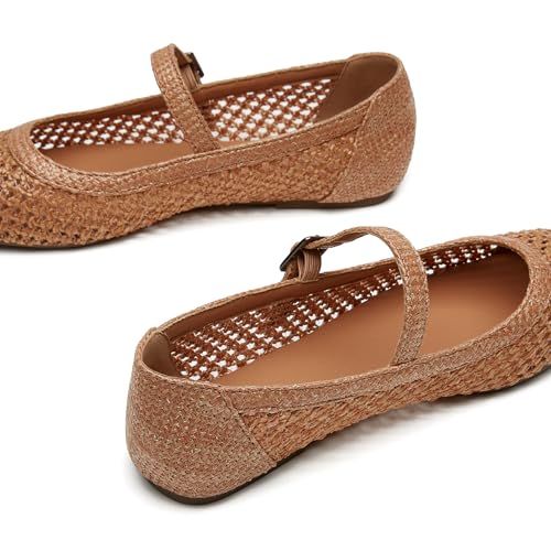 Image of Trary Mary Jane Shoes Women Woven Flats for Women Dressy Ballet Flats Squared Toe Mary Jane Flats Shoes