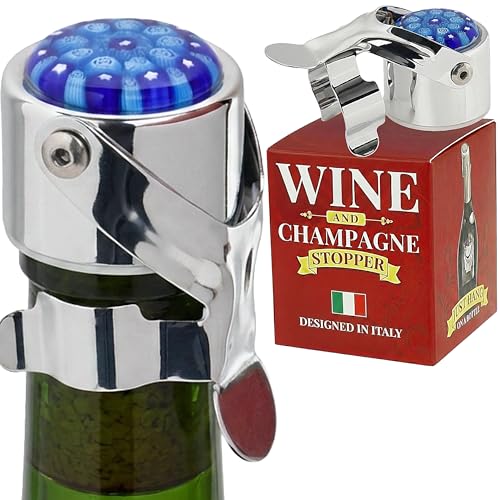 Wine Stopper & Champagne Stopper All In One - Patented Seal, Preserves Bubbles & Taste for Prosecco, White and Red Wines. 1 Pro Grade Evan James Bottle Stopper With Hanging Gift Box