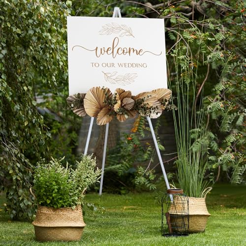 NianFeng Wooden Easel Stand for Sign Easel Display Stand Floor for Wedding Sign with Adjustable Tray 63-Inch Tripod A-Frame Poster Light Duty Welcome Art Show & Baby Shower (White)