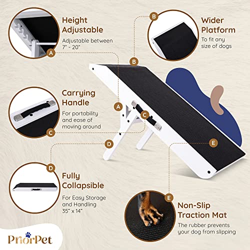 Dog-ramp-for-Couch–Non-Slip-Sturdy-Build-Foldable-Dog-ramp–Supports-up-to-200lbs–Adjustable-7-to-20–Landing-Platform-Seamlessly-Connects–Birchwood-Pet-Ramp-for-Small-Dogs–White Dog ramp for Couch–Non Slip Sturdy Build Foldable Dog ramp–Supports up to 200lbs–Adjustable 7 to 20–Landing Platform Seamlessly Connects–Birchwood Pet Ramp for Small Dogs–White