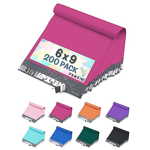 Yens Poly Mailers 6X9 200 Pack Hot Pink,Strong Self Seal Adhesive Shipping Envelopes Waterproof for Shipping, Mailing, Packaging M1