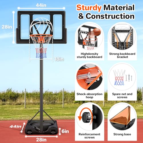 Image of Yohood Basketball Hoop Outdoor 10ft Adjustable, Portable Basketball Hoop Goal System for Kids Youth and Adults in Backyard /Driveway /Indoor, 44 Inch Shatterproof Backboard and Larger Base