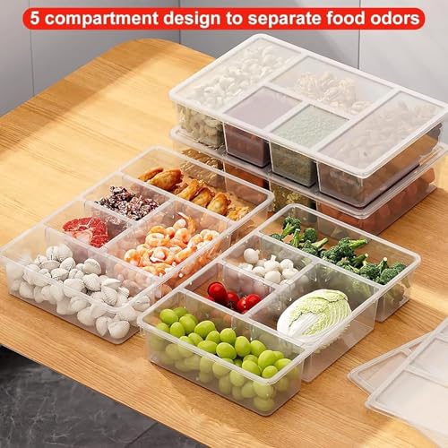 Image of Shuttle Art Fridge Organiser Storage Boxes | 5 Compartment Bin | Freeze Storage Box Container | For Serving Cut Fruits, Snacks, Vegetables, & Mukhvas