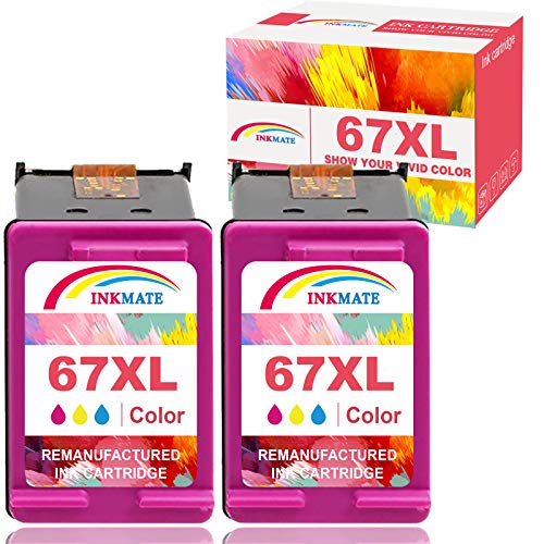 Lowest Price INKMATE Remanufactured Ink Cartridge Replacement for HP 67XL 3YM55AN 2 Pack Tri-Color Ink Cartridge for Envy 6052 Envy Pro 6452 Deskjet 2732 DeskJet Plus 4152