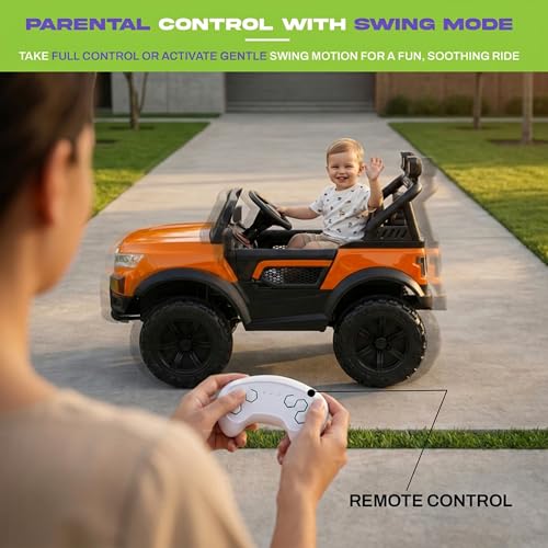 Image of Baybee RogueX Battery Operated Jeep for Kids with Parental Control | Baby Ride On Electric Car with RGB Lights, Music & Swing Mode | Rechargeable Battery Car for Kids 2 to 6 Years Boys Girls (Orange)