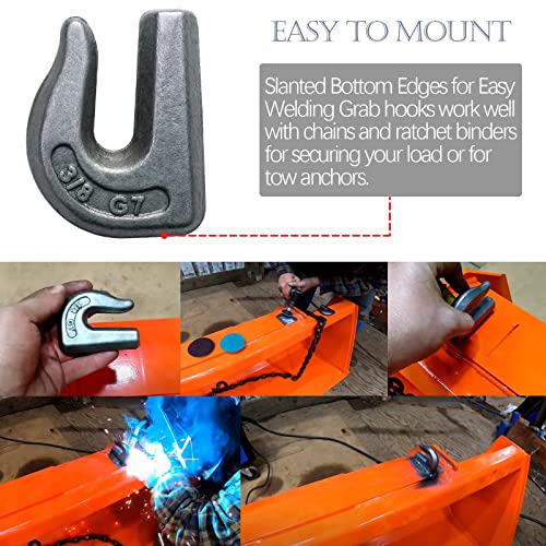 Weldable Chain Hooks, 3/8" Weld-On Forged Clevis Grab Chain Hooks, 3/8 Chain Hook Grade 70 For Bucket Flatbed Trailer Wrecker Tow, Weld On Grab Hook, Working Load Limit 6600 Lbs, 3 Pack By Bootop Pin #TOP4