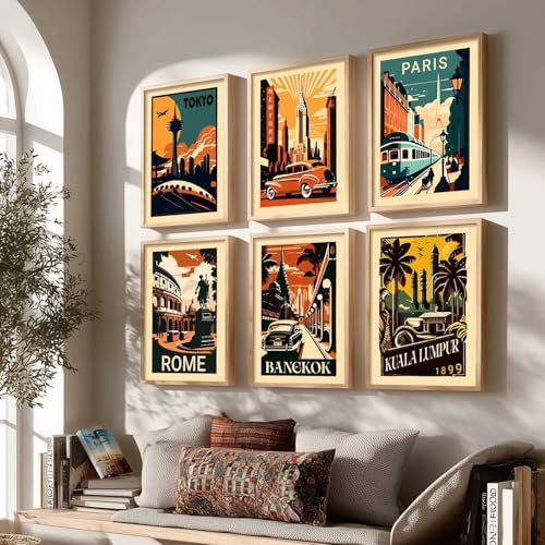 Image of kotart City view wall art poster with Frame for Home Decoration - Painting for Living Room Bedroom Office Wall hanging frames - (Pack of 6 Multicolor) (19X25 inch, F)