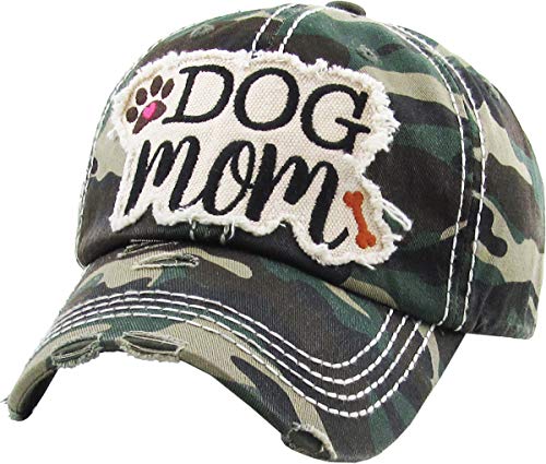 Image of KBETHOS Dog Cat Mom Dad Theme Womens Baseball Cap Distressed Vintage Unconstructed Embroidered Patch Hat