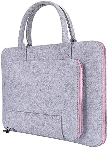 MNTT Laptop Bag for Lenovo Grey Wear-Resistant Hand Tablet Bag Computer Case Notebook Sleeve Briefcase Wool Felt(15inch,Pink&Grey)