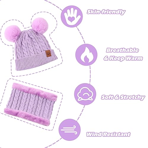 Image of Yuoahcn Kids Winter Beanie Hat Scarf Gloves Set Knit Warm Toddler Winter Cap Gloves Neck Warmer for Boys Girls 1-8 Year