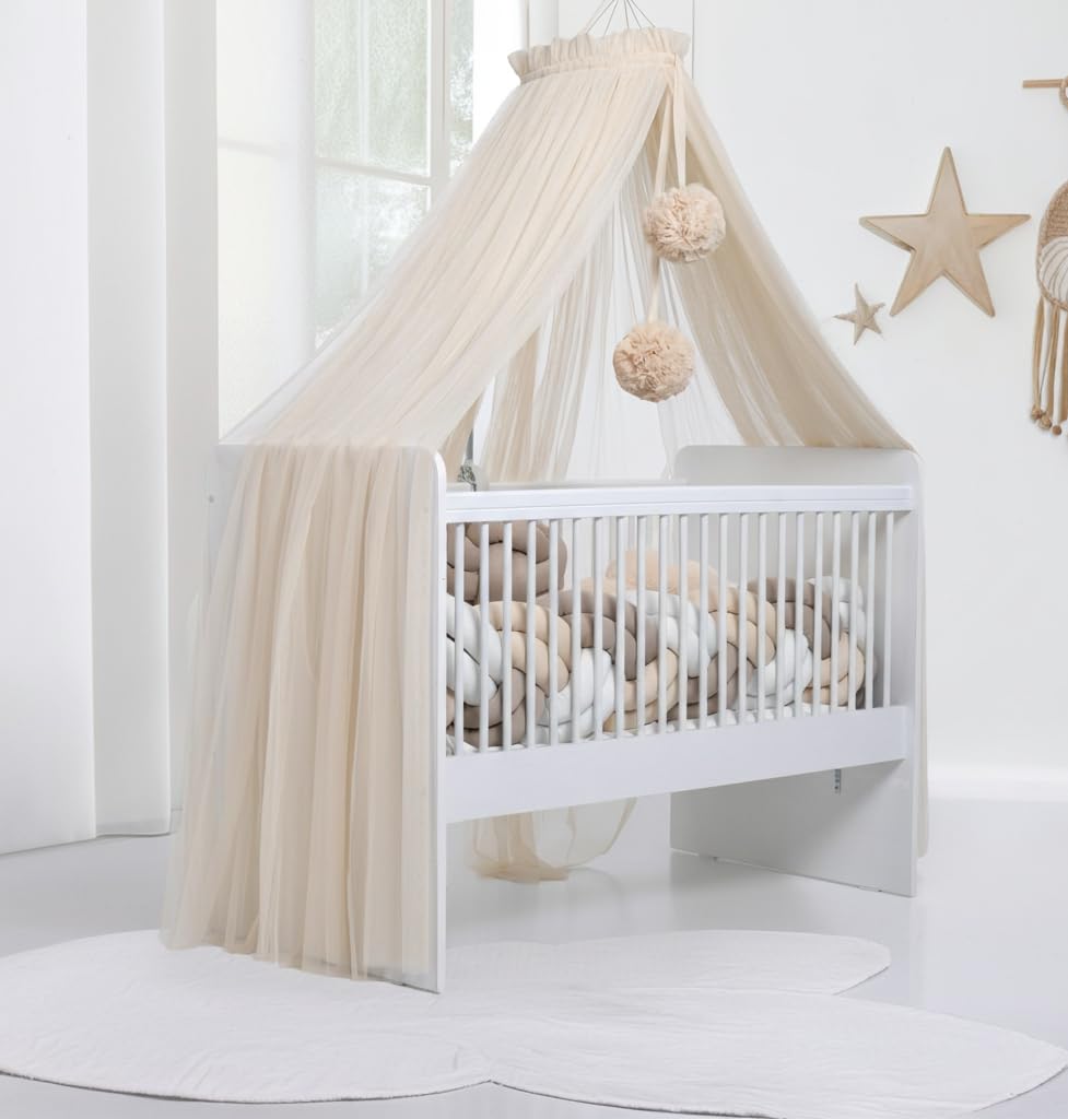 Baby Fancyroom Light Beige Fancyroom Baby Bed Canopy - Princess Cot, Mosquito Net, Side Canopy - Room Decoration In Premium Tulle