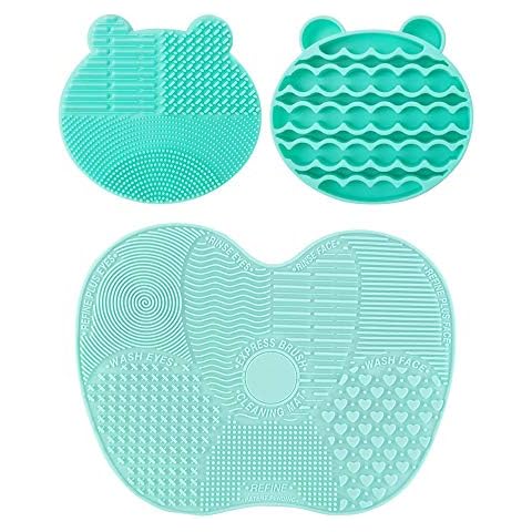 Makeup Brush Cleaner Mat Silicon Makeup brush cleaner pad Cosmetic Brush Cleaning Mat,Portable Washing Tool Scruber with Strong Suction Cuds (Blue&Blue) Cover