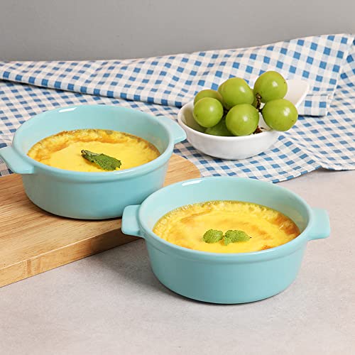 Sweejar Ceramic Souffle, Round Double Handle Ramekins, 10Oz Creme Brulee, Custard Cheese And Dipping Sauce, Set Of 6(Turquoise) #TOP6