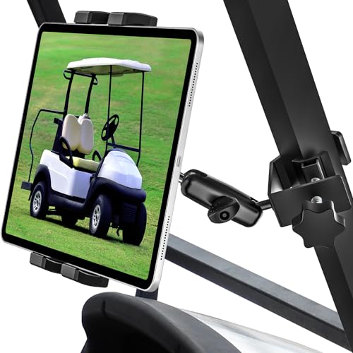 woleyi Golf Cart Tablet Holder Mount 360 Adjustable Metal Wider Clamp Arm for ZGO/Club Car/Yamaha/Other Golf Carts for 4.7-13 Device Like iPad Pro Air Mini iPhone Galaxy Tabs Z Fold Fire HD
