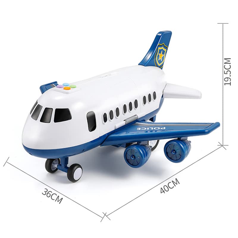Modèle d'avion à Thème avec Rail Coulissant et Fonction Musicale pour Un Jeu Amusant, Jouet d'avion de 40 Cm de Long avec Voiture en Alliage, Avion Jouet pour Enfants (Thème Policier)