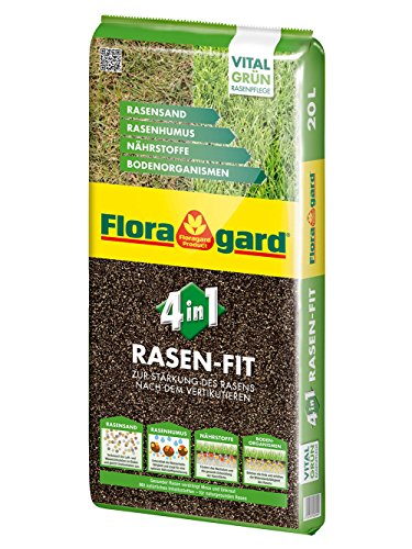 Floragard 4 in 1 Rasen-Fit 20 L für 10 m² Rasenerde Rasensubstrat zur Neuanlage zur Ausbesserung und Pflege des Rasens zum Topdressing nach dem Vertikutieren