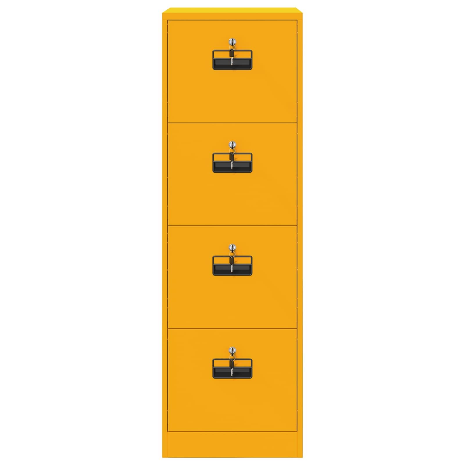 Armadietto moderno con cassetti, 2 pezzi, giallo senape, 44 x 50 x 106,5 cm, mobili da ufficio in acciaio freddo con serrature a cilindro e scaffali estraibili per professionisti