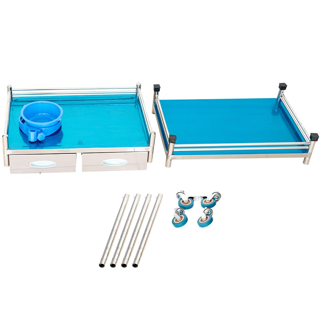 Chariot de service avec tiroirs, chariot de laboratoire en acier inoxydable, chariot de rangement à 2 étages, chariot de rangement avec roulettes, chariot de cuisine, chariot de laboratoire,