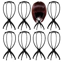 FORYNXHWIN 8Pcs Collapsible Wig Stands – 12.8\" Portable Folding Wig Head Holders for Drying, Styling & Travel, Black Plastic Display Stands for Short Hair Wigs & Hat Support