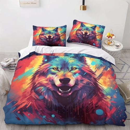 Housse de couette loup 3D anti-plis en microfibre douce avec zip pour lit double - 2