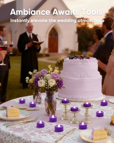Image of Amagic 30 Pcs Purple Flickering Flameless Tea Lights Battery Operated, 200+ Hours Long Lasting Colored Candles for Wedding, Table Centerpiece, Home Decor, Party, Halloween, Christmas, Proposal