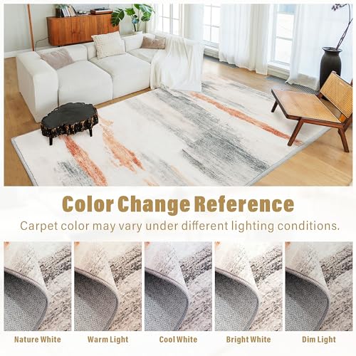 Carvapet Rugs for Living Room, Brown/Orange Modern Abstract Low Pile Large Carpet with Rubber Backing, Foldable, Non Slip Machine Washable (10 x 8 Feet Rectangular, Brown Area Rug)