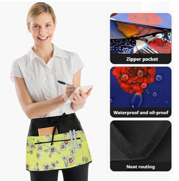 Oaygat Waist Waiter Waitress Half Apron 23 * 11 In Adjustable Pinny Florist Gardening and Cooking Apron Waterproof Tabard for Women With Pockets Universal Kitchen Work Baking Tabard With Long Strap - Image 3